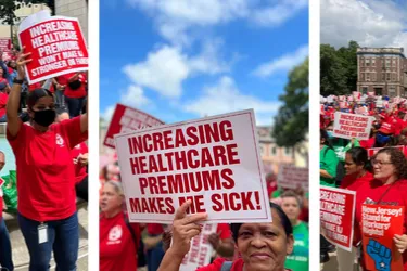 three photos from CWA D1 NJ members Rallying in Trenton