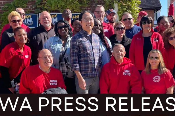 Press Release graphic for CWA endorsement of Andy Kim