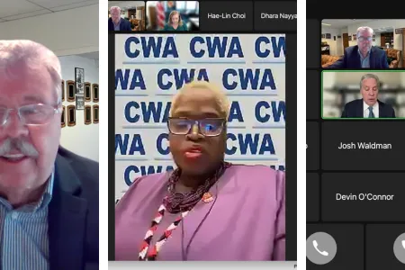 CWA District 1 VP Dennis Trainor and National Secretary Treasurer Ameenah Salaam on a White House press conference about pension restoration