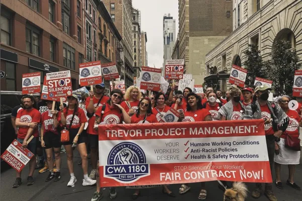 CWA Local 1180 members at the Trevor Project march in the NYC Pride Parade