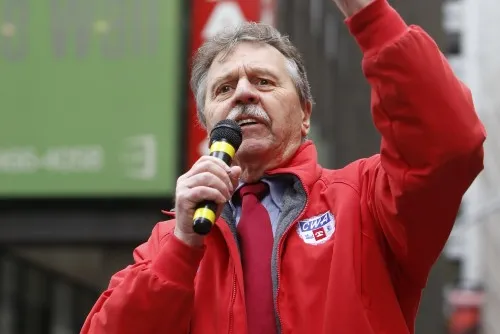 Dennis G. Trainor speaking at CWA rally in 2016