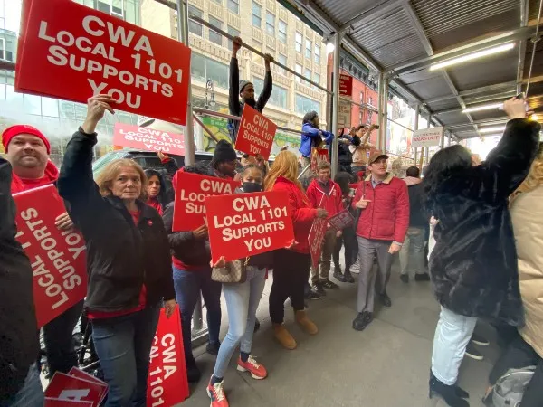 CWA Local 1101 and other District 1 members rallying with striking NY Times workers