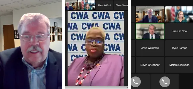 CWA District 1 VP Dennis Trainor and National Secretary Treasurer Ameenah Salaam on a White House press conference about pension restoration