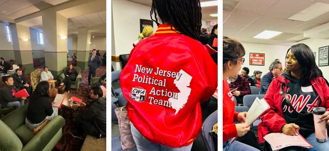 CWA District 1 members in New Jersey lobbying for pro-worker legislation and a pro-worker state budget