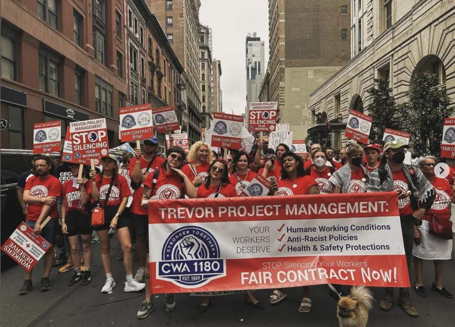 CWA Local 1180 members at the Trevor Project march in the NYC Pride Parade