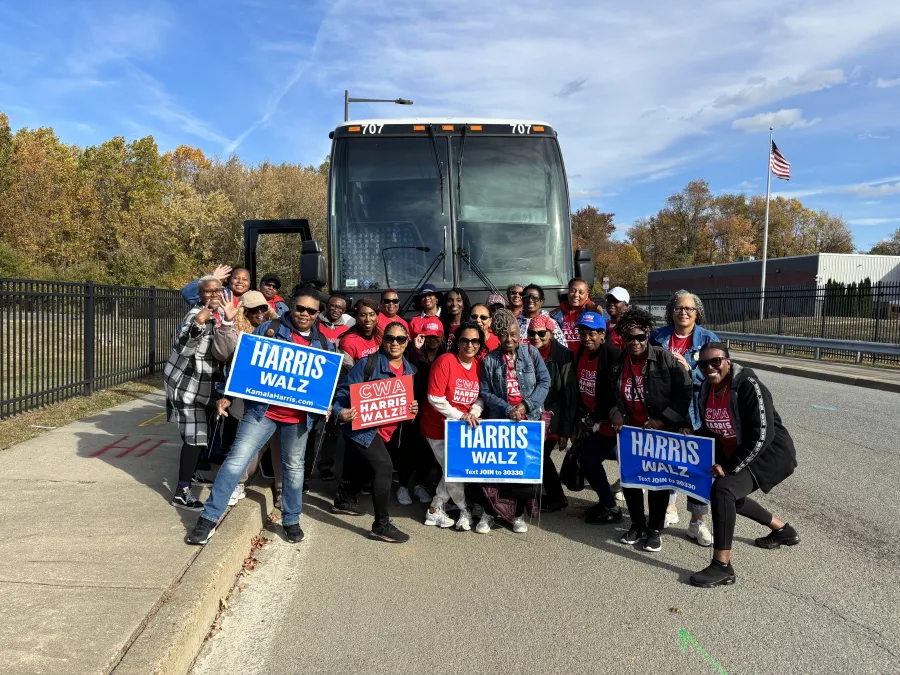 CWA New Yorkers bus to Philadelphia to doorknock for Harris/Walz