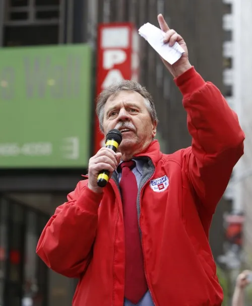 Dennis G. Trainor speaking at CWA rally in 2016
