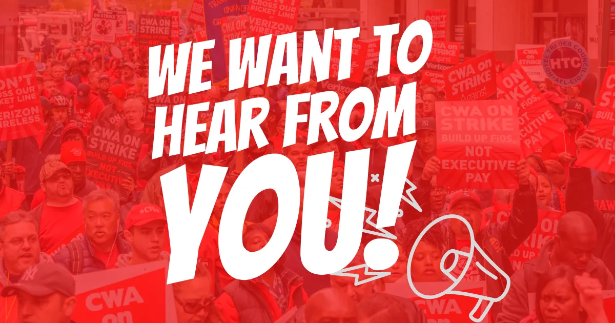 graphic with "we want to hear from you" text on red background with bullhorn