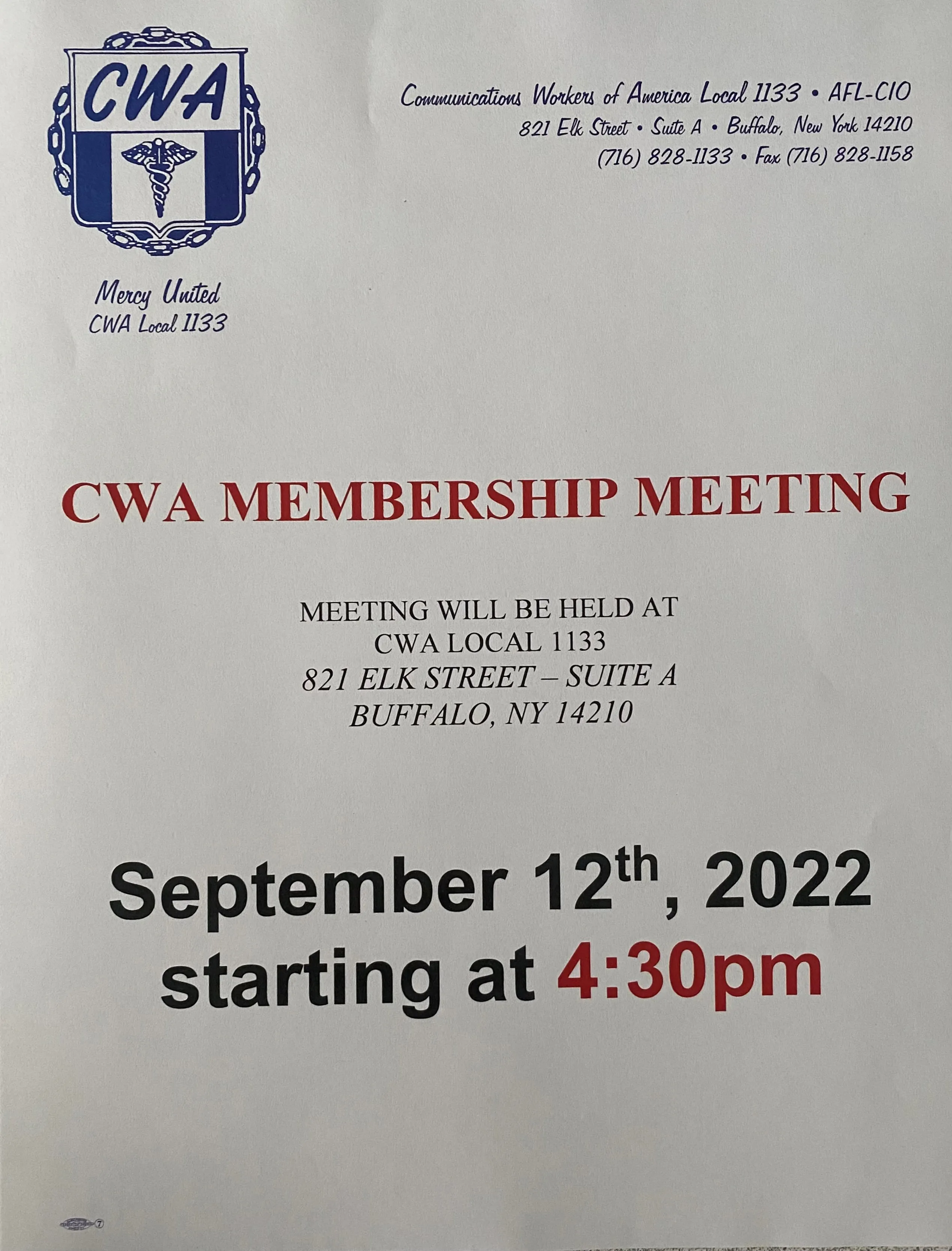 CWA LOCAL 1133 QUARTERLY MEMBERSHIP MEETING