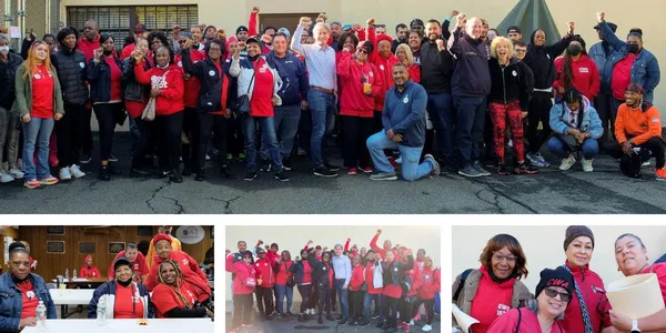 Collage of photos of CWA Local 1037 members canvassing