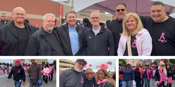 Collage of photos of CWA Local 1101 at Breast Cancer walk