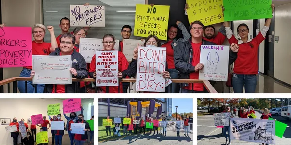 Collage of photos of CWA Local 1104 GSEU members at SUNY Albany